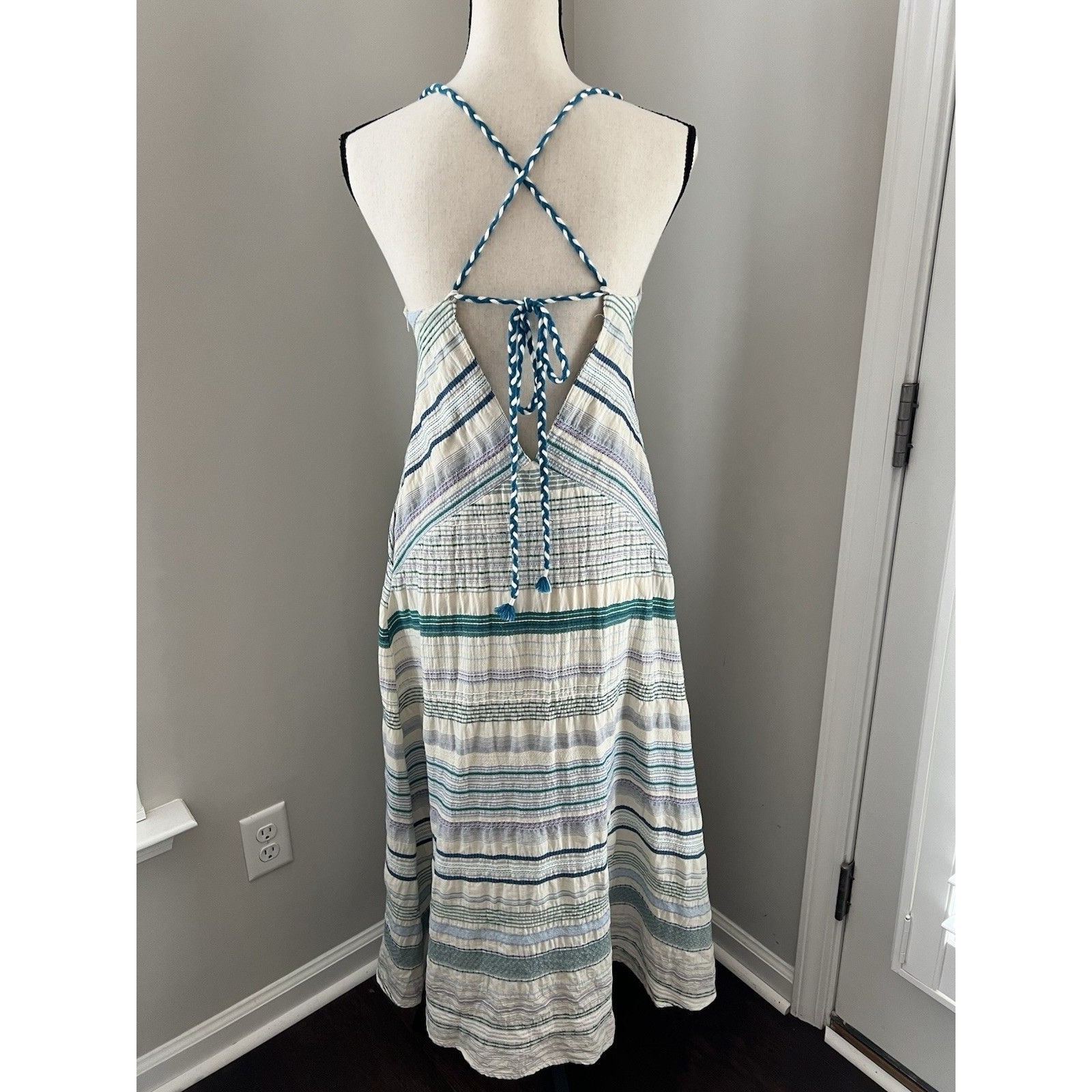 Odile Josefin Halter Maxi Dress Size 1 (Xs/S) Green & Blue Excellent Condition! — image 6 of 8